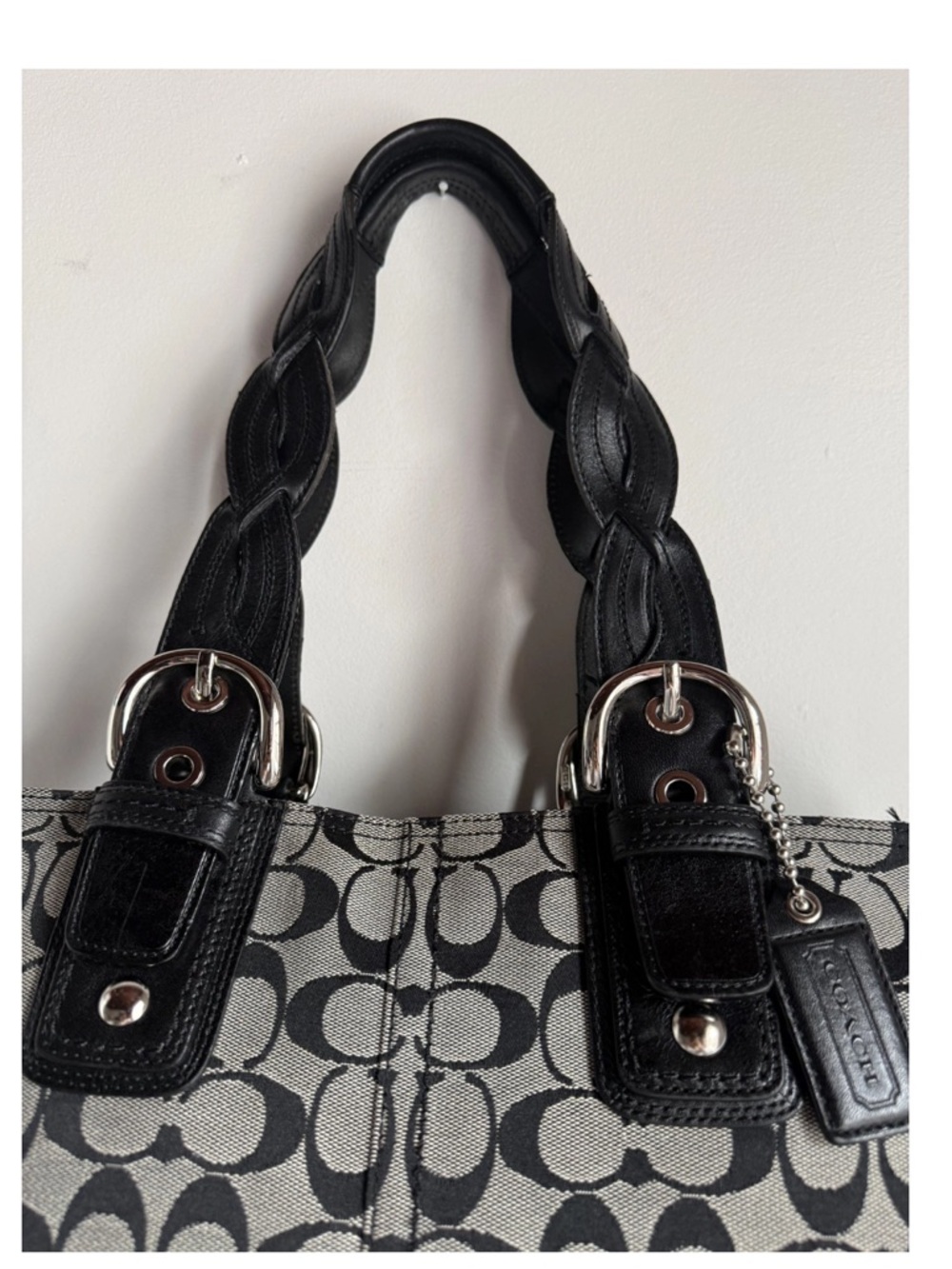 Coach Black and Gray Signature Canvas Shoulder Bag - Picture 5 of 9